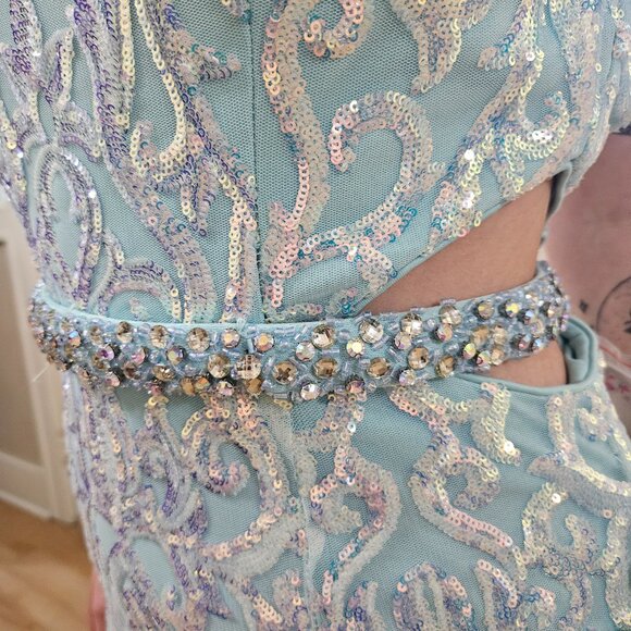 NWT Size 10 Aqua/Multicolor Rachel Allan Gown - Picture 3 of 5